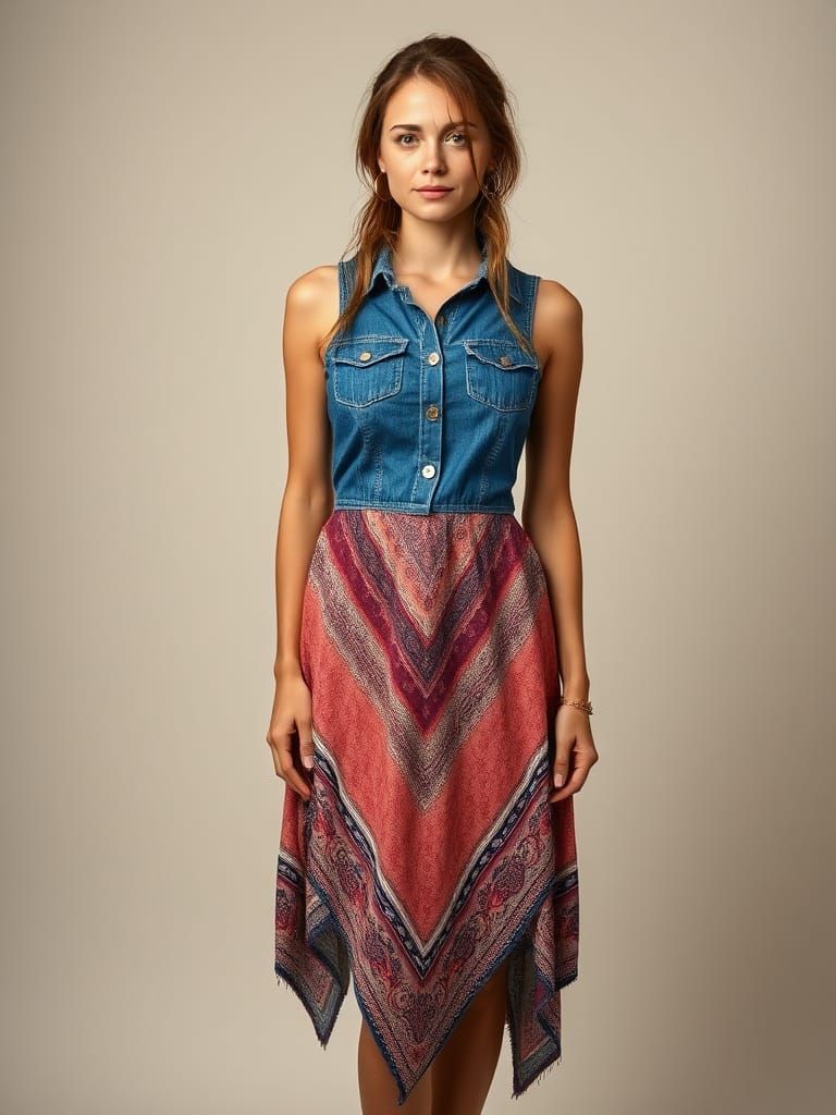 Shabby-Chic Denim and Handkerchief Dress Portrait