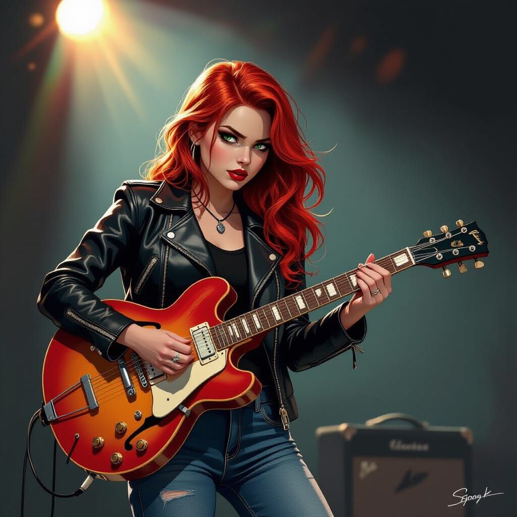 Greaser Girl Guitarist in Noir Style