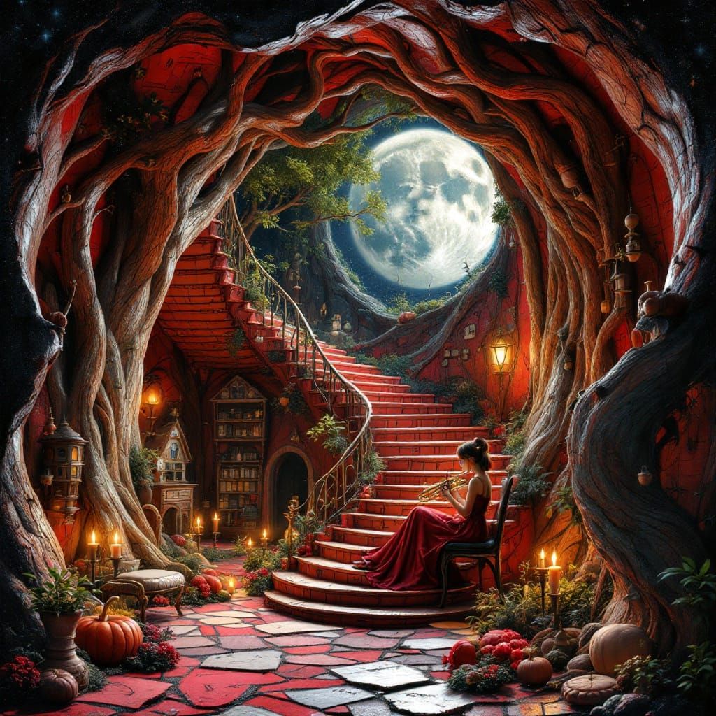 Ethereal Trumpeter in a Surreal Red Mars Music Shop