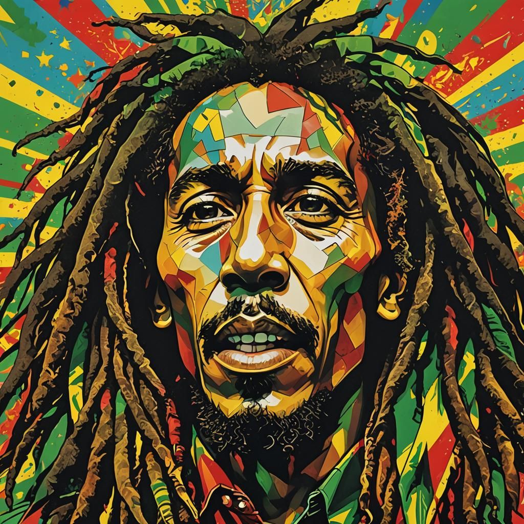 Bob Marley Reggae Explosion in Pop Art Style