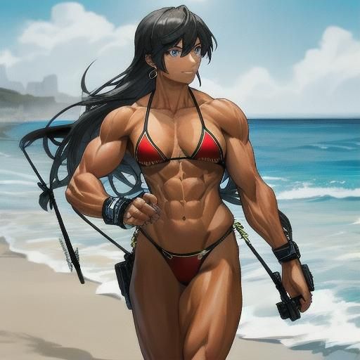 Female Bodybuilder at the Beach in Bikini