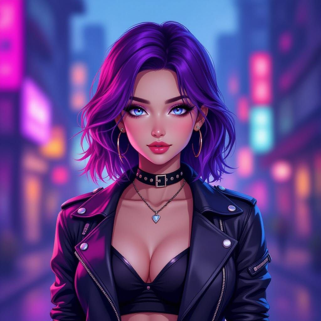 Anime Portrait of Confident Woman in Neon City