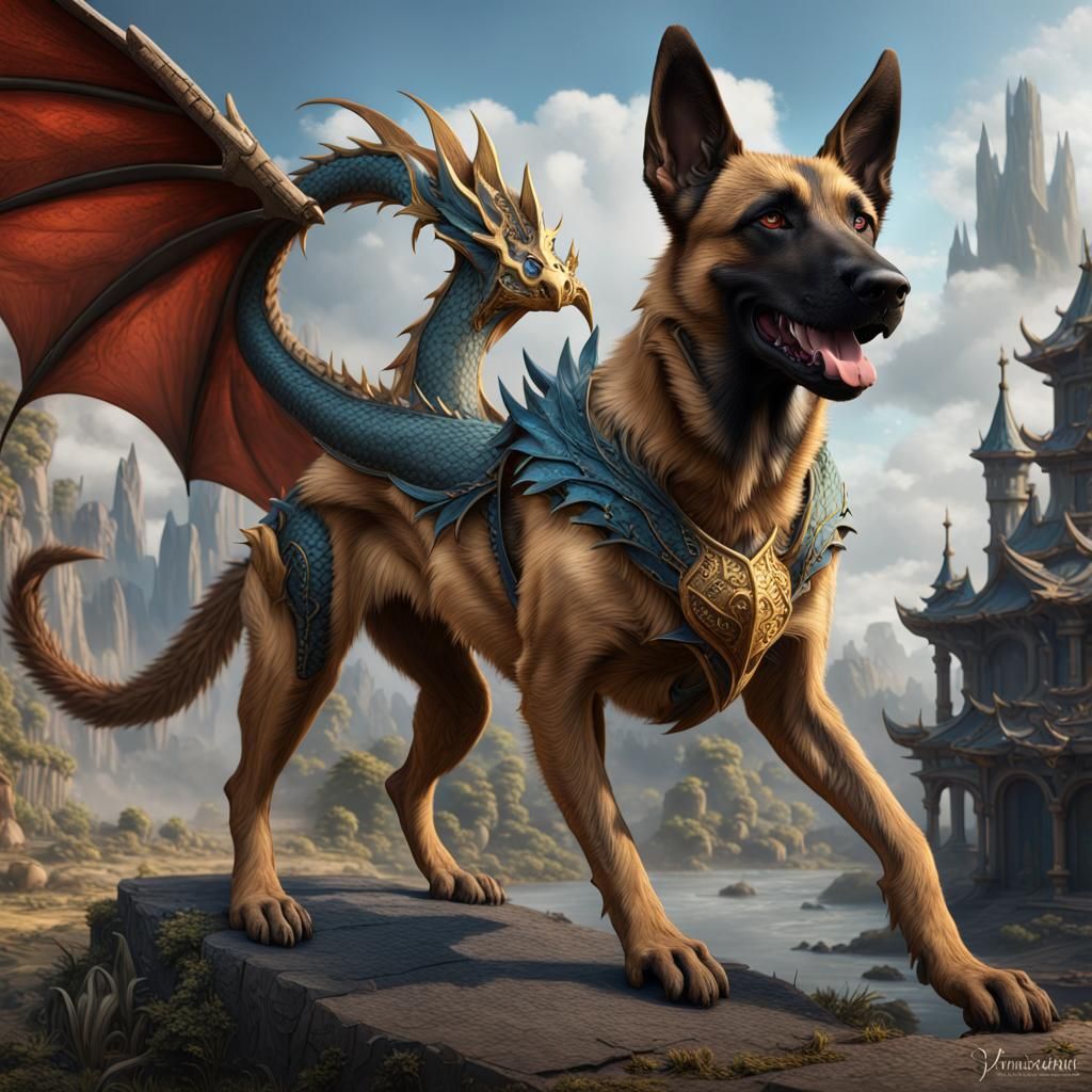Belgian Malinois Dragon: Detailed Fantasy Art