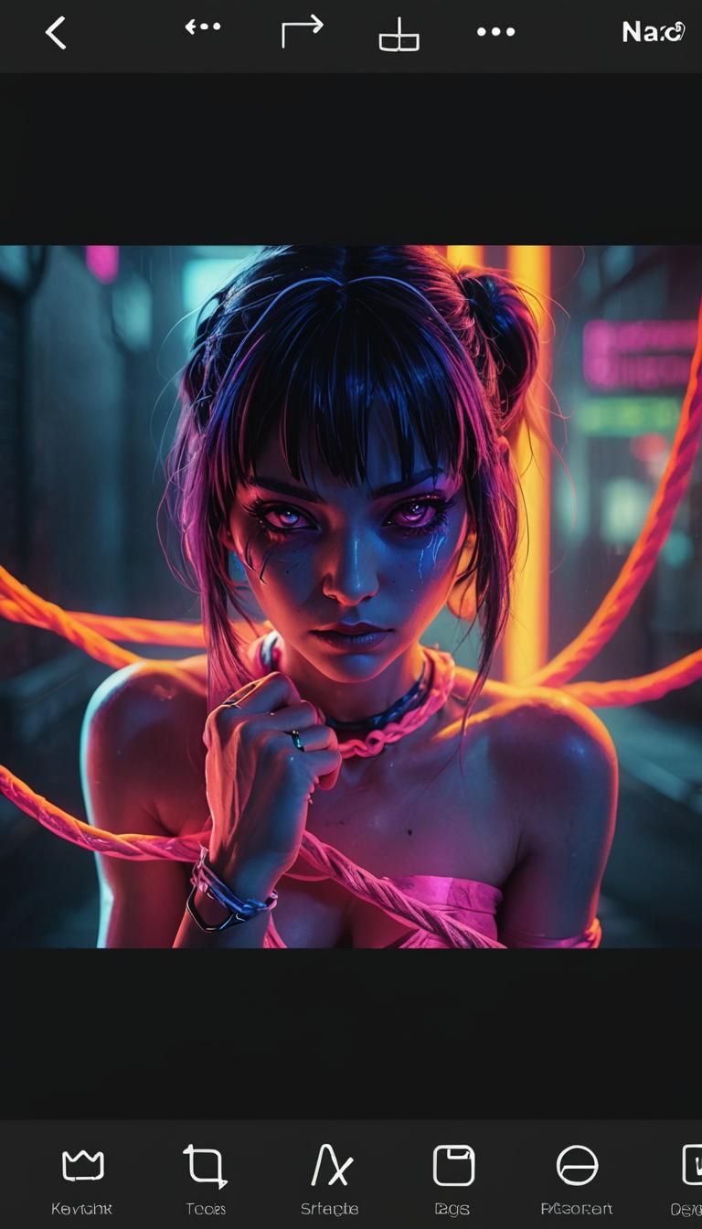 Cyberpunk Woman Tied with Neon Ropes in Alley