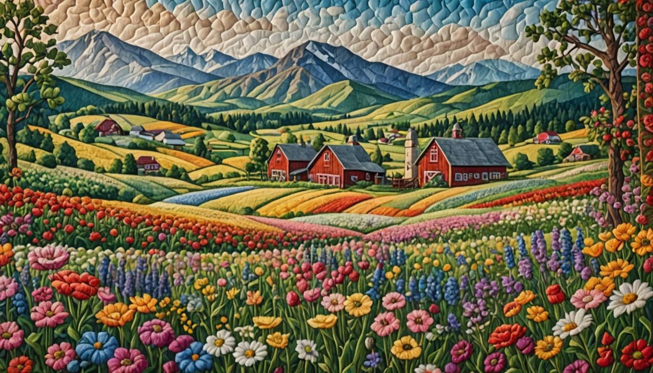 Floral Marriage Quilt in Gouache Impressionist Style