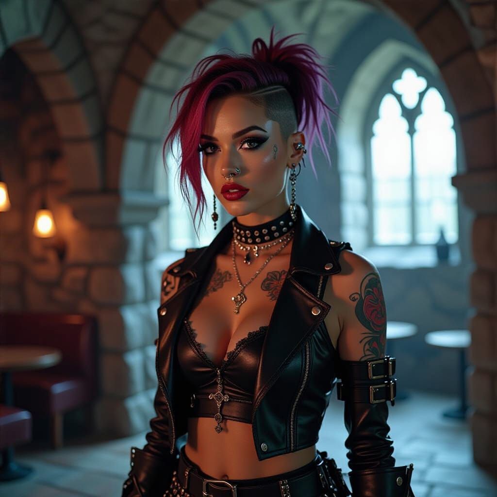 Fantasy Rocker Woman in Cyber City Stone Club