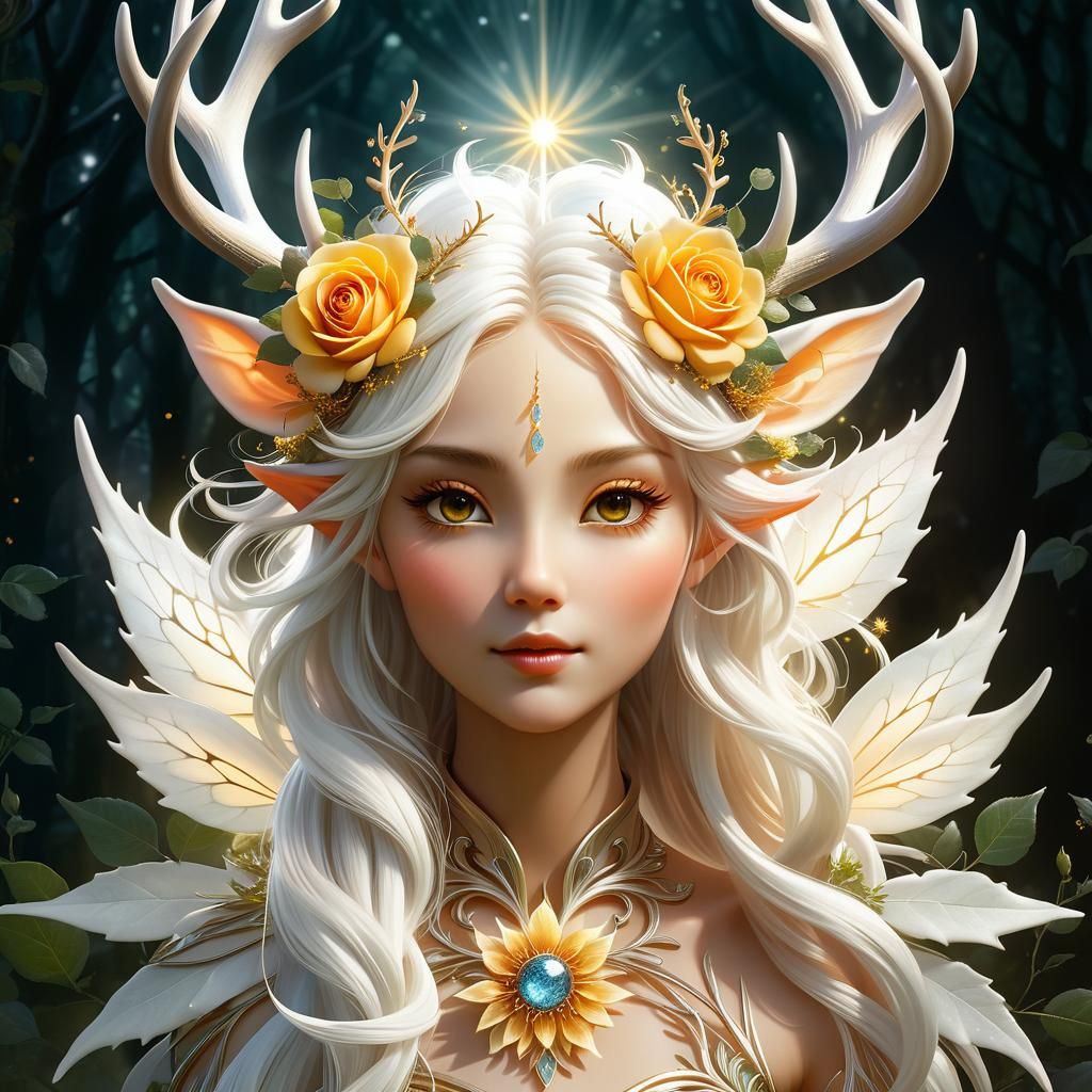 Ethereal Fairy with Antlers in Digital Art