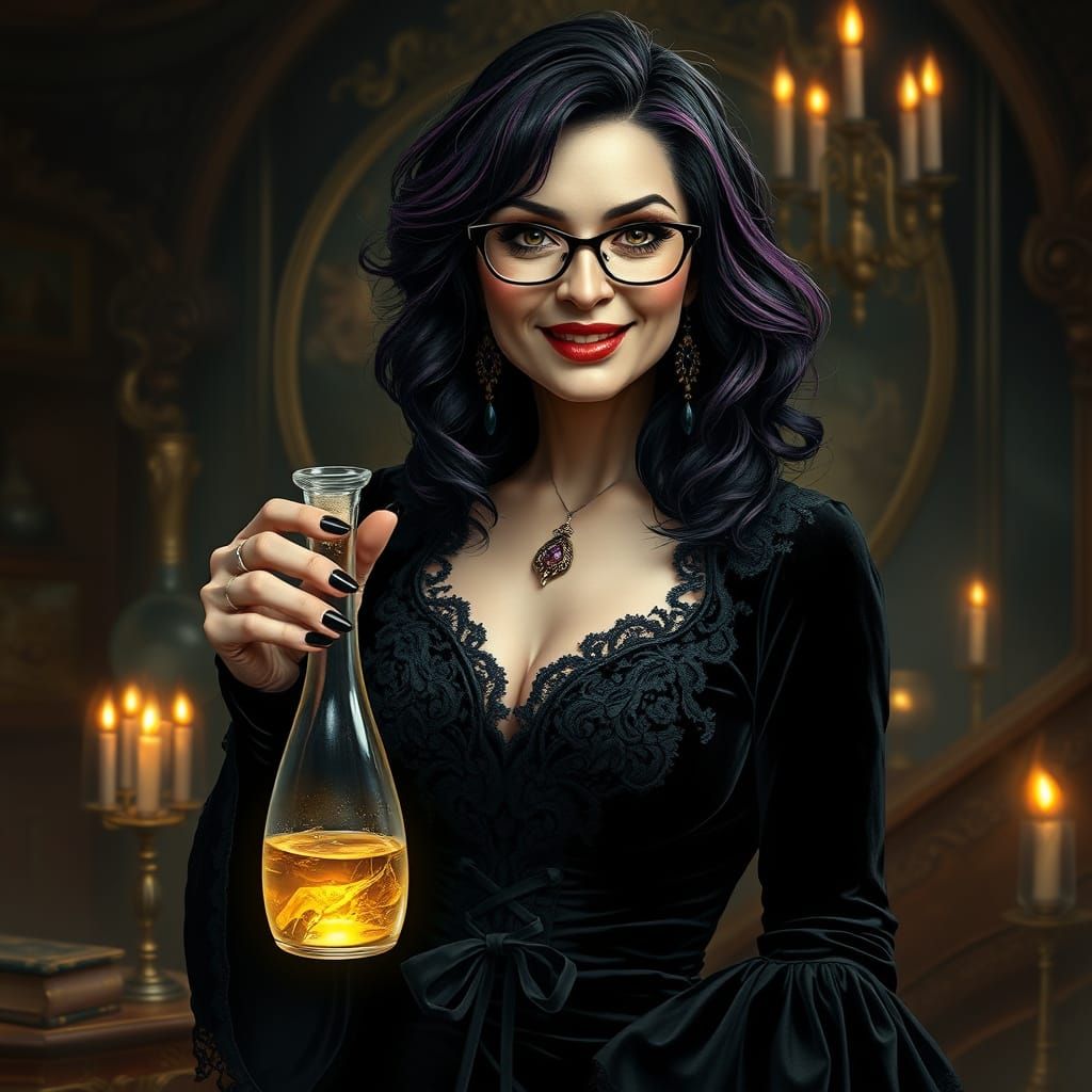 Seductive Enchantress in Dark Velvet Gown