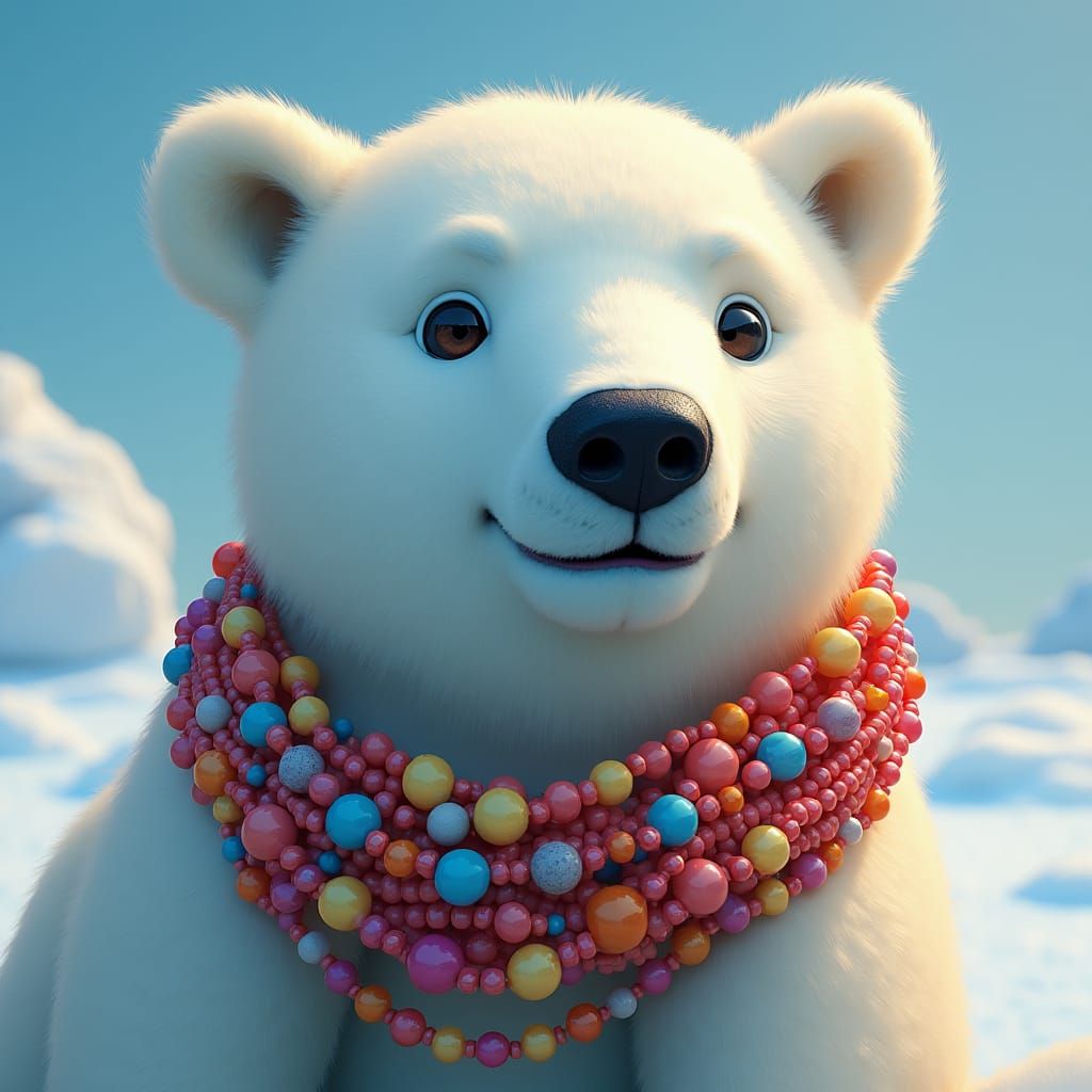 Polar Bear Adorned with Beads in Hyper-Realistic Style