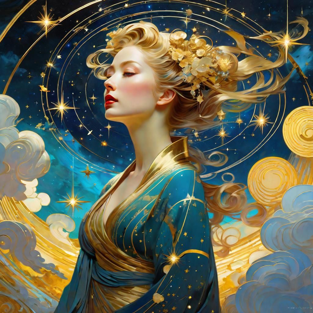 Celestial Pinup in Art Deco Constellations