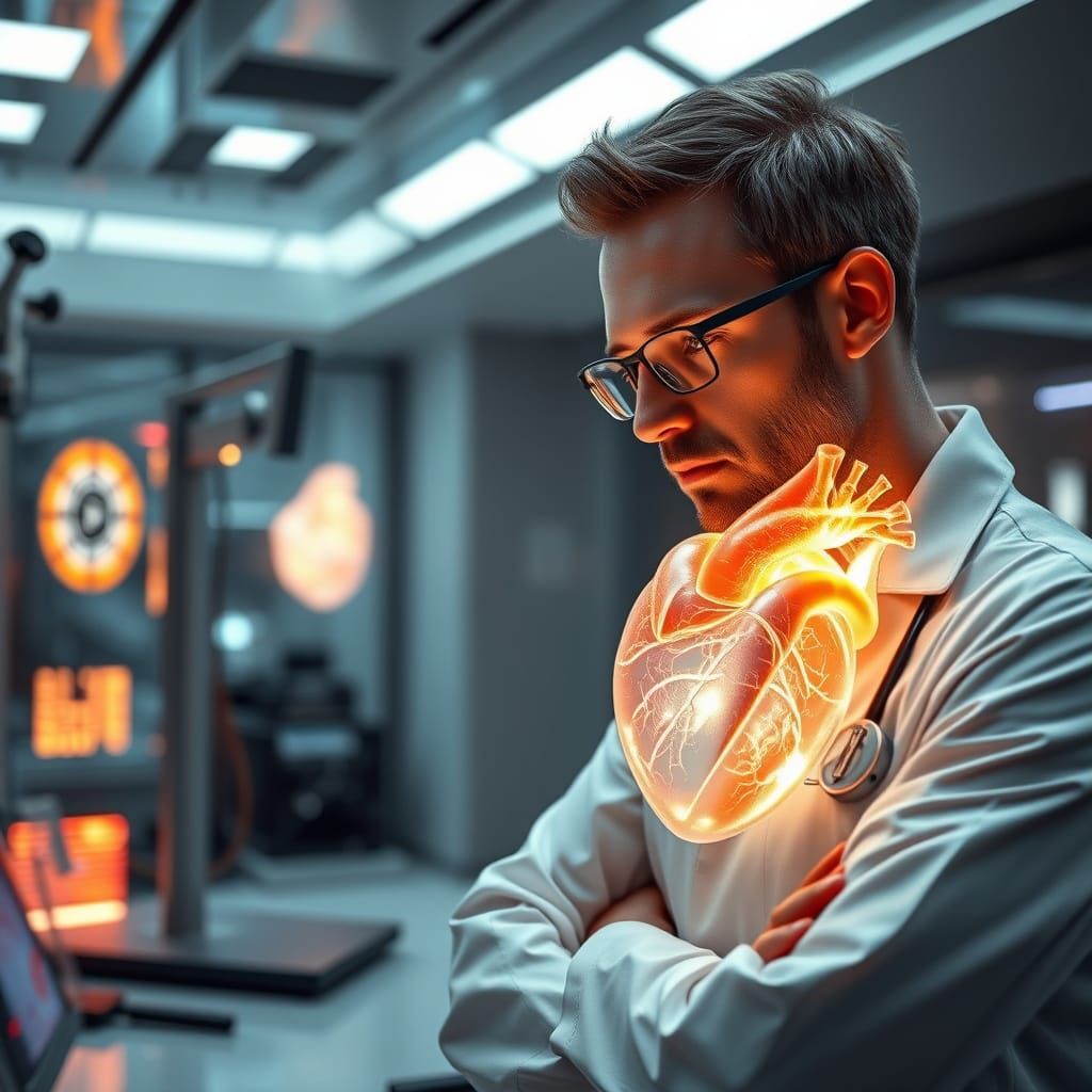 Neurologist in Futuristic Laboratory Contemplating Human Hea...