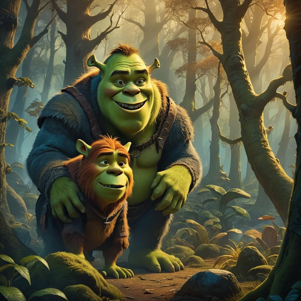 Mystical Forest: Shrek-Faced Creature in Concept Art