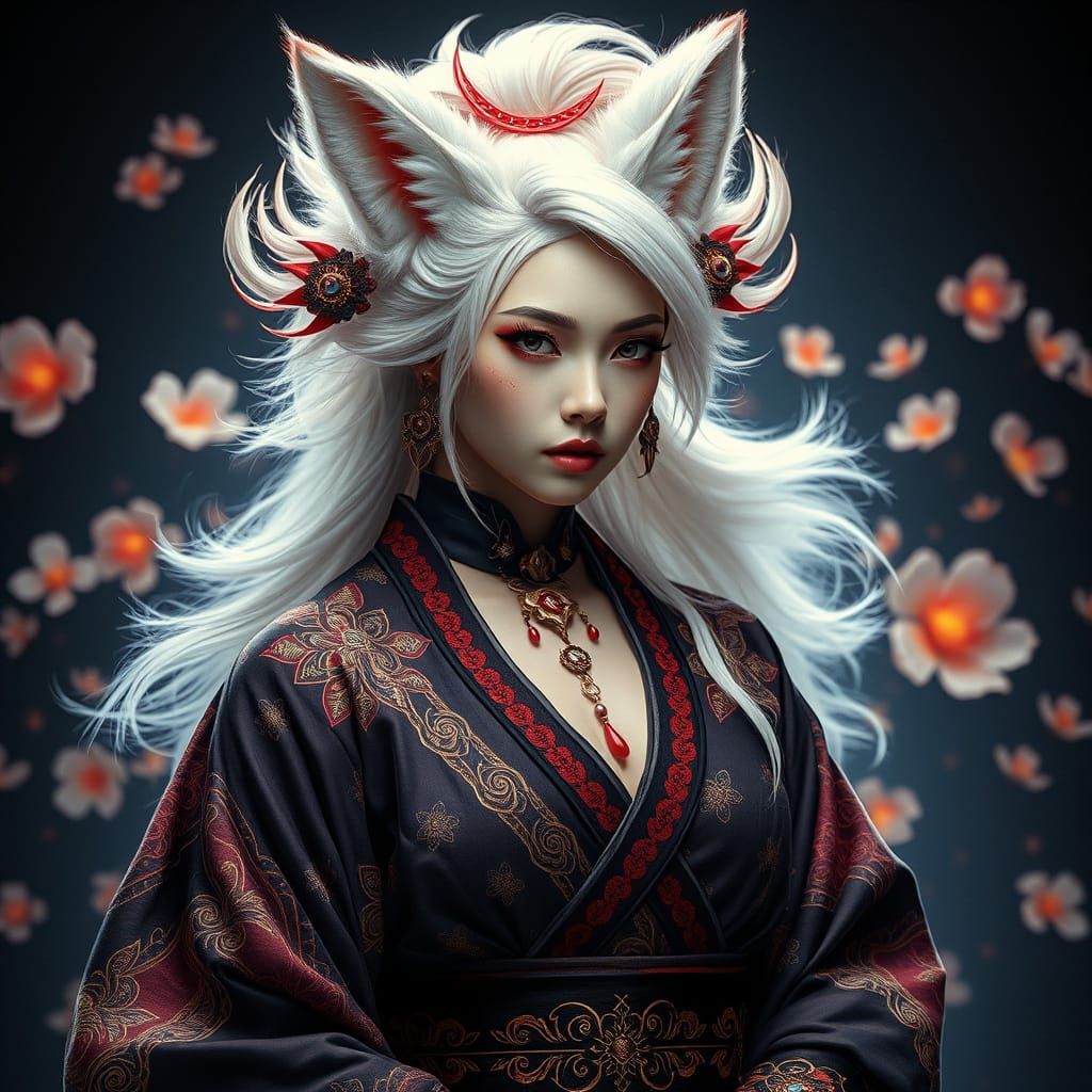 Gothic Kimono Warrior in Fantasy Battle Stance