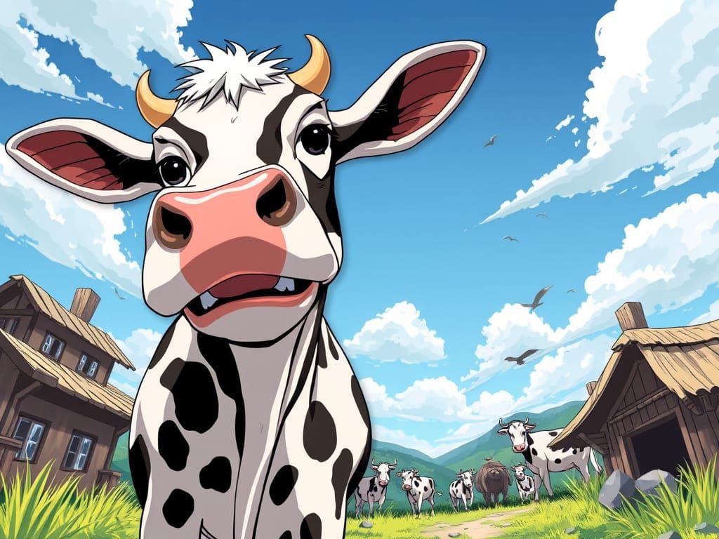 Hilarious Cow in Anime Style