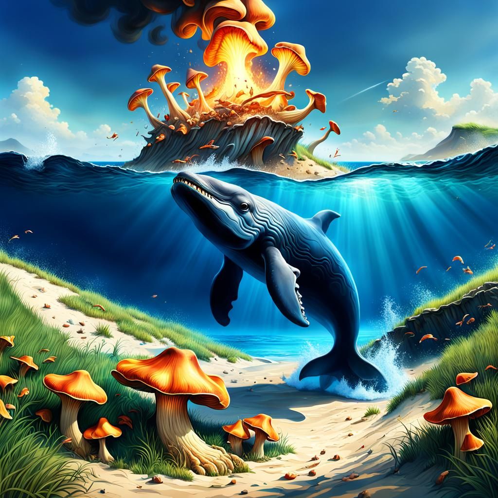 Chanterelles Ignite the Blue Sea: Fantasy Art