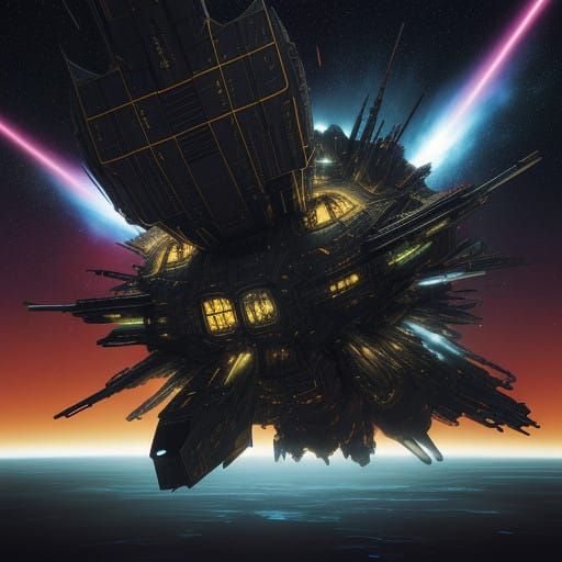 Epic Sci-Fi Spaceship in a Cosmic Dogfight Scene