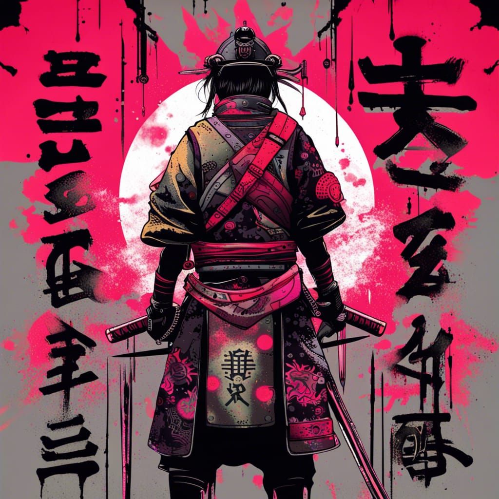 Cyberpunk Samurai Warrior in Dystopian City