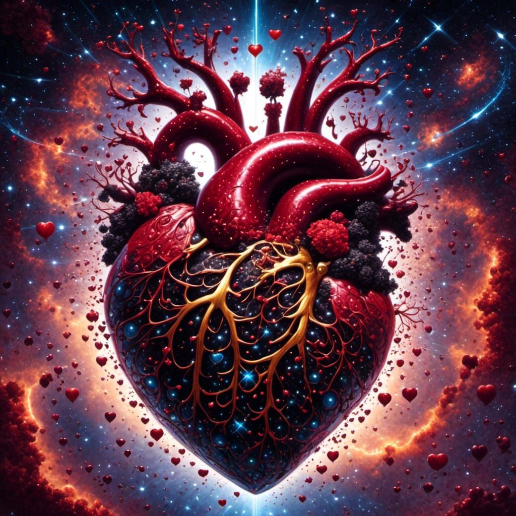 Surreal Optical Illusion: Infinite Heart of Stars