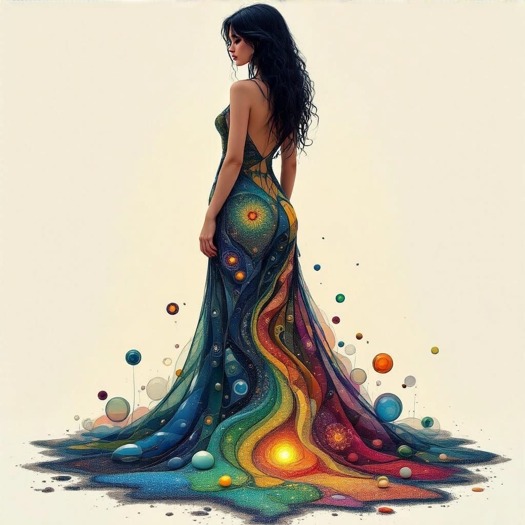 Beautiful Woman in Vibrant Glass and Sand Mosaic