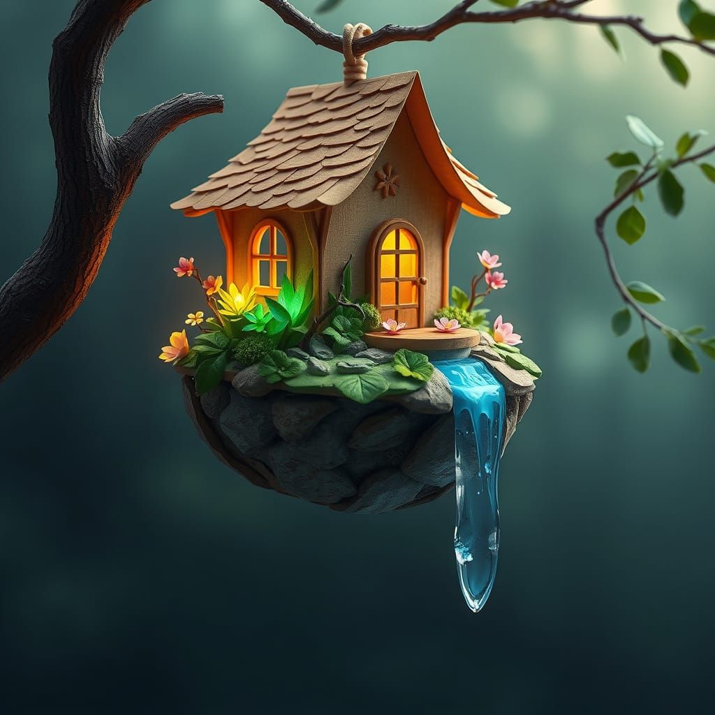 Floating Island Birdhouse: Detailed Matte Painting