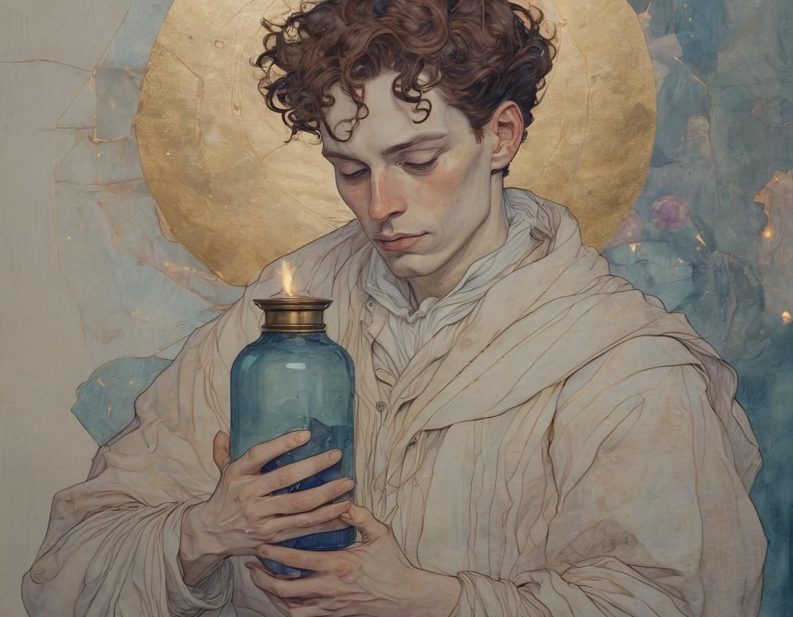 Mystical Mage Portrait in Egon Schiele Style