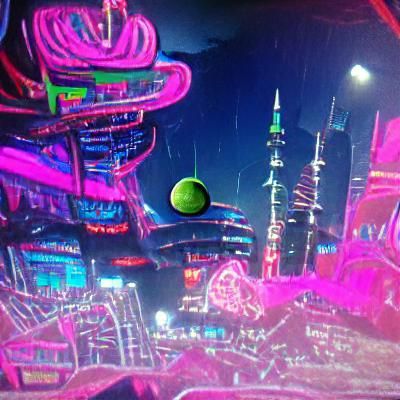 Neon Cyberpunk Ecumenopolis with Orbiting Moon