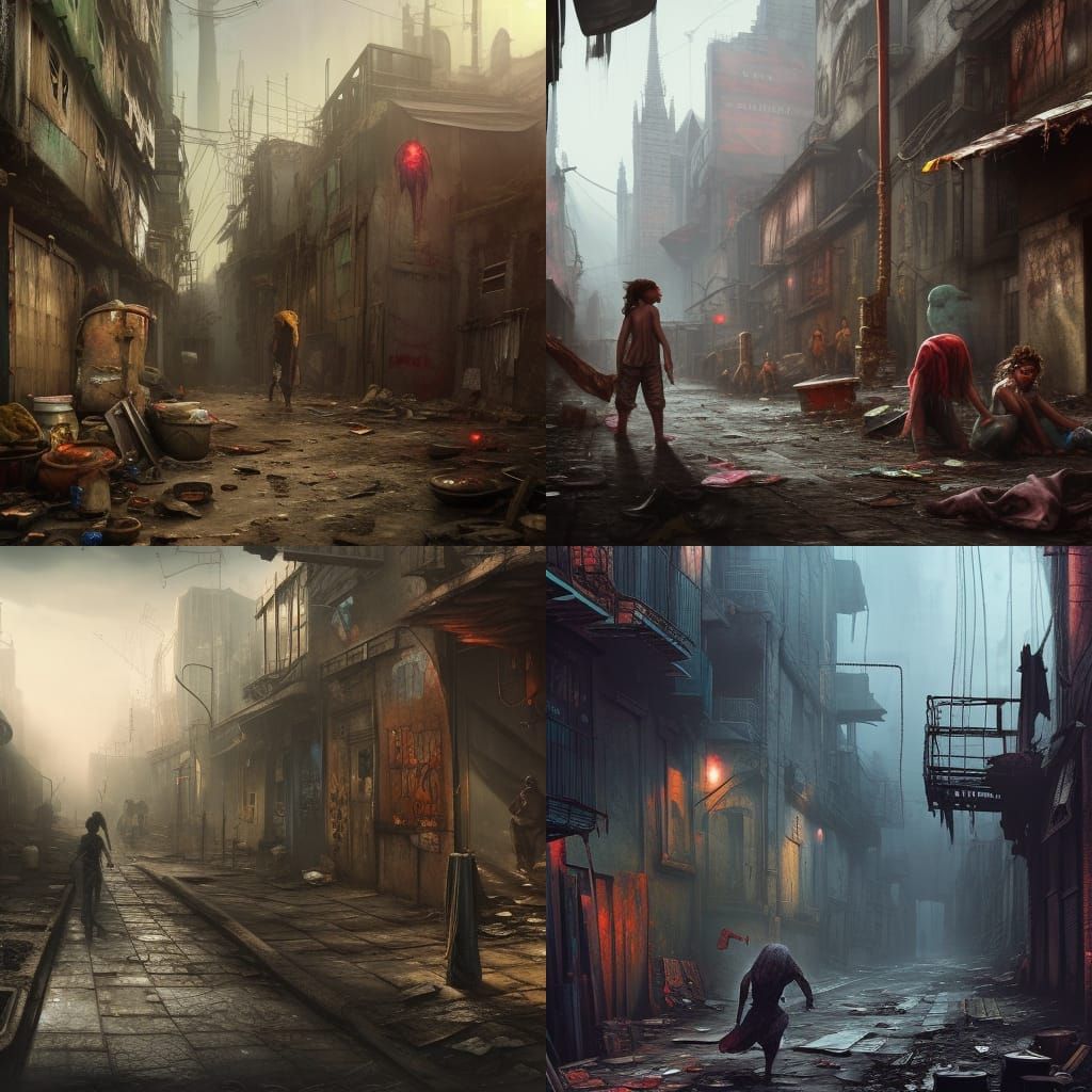 Dark Fantasy Slum District in Detailed Matte Painting