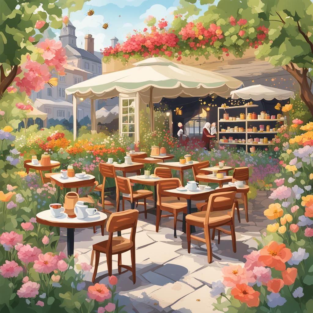 Charming Outdoor Café in a Lush Garden