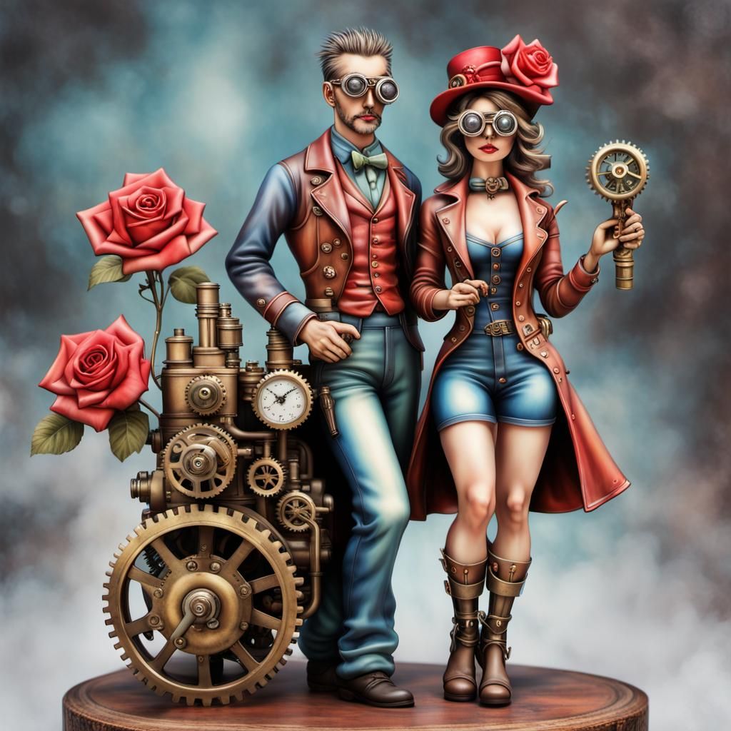 Steampunk Valentine's Day Couple in 3D Artwork