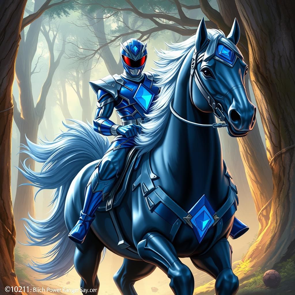 Male Blue Diamond Seagull Power ranger on a horse