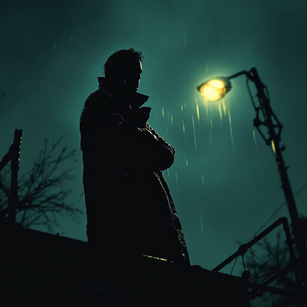 Midnight Vigilante: Noir Silhouette in Dutch Angle