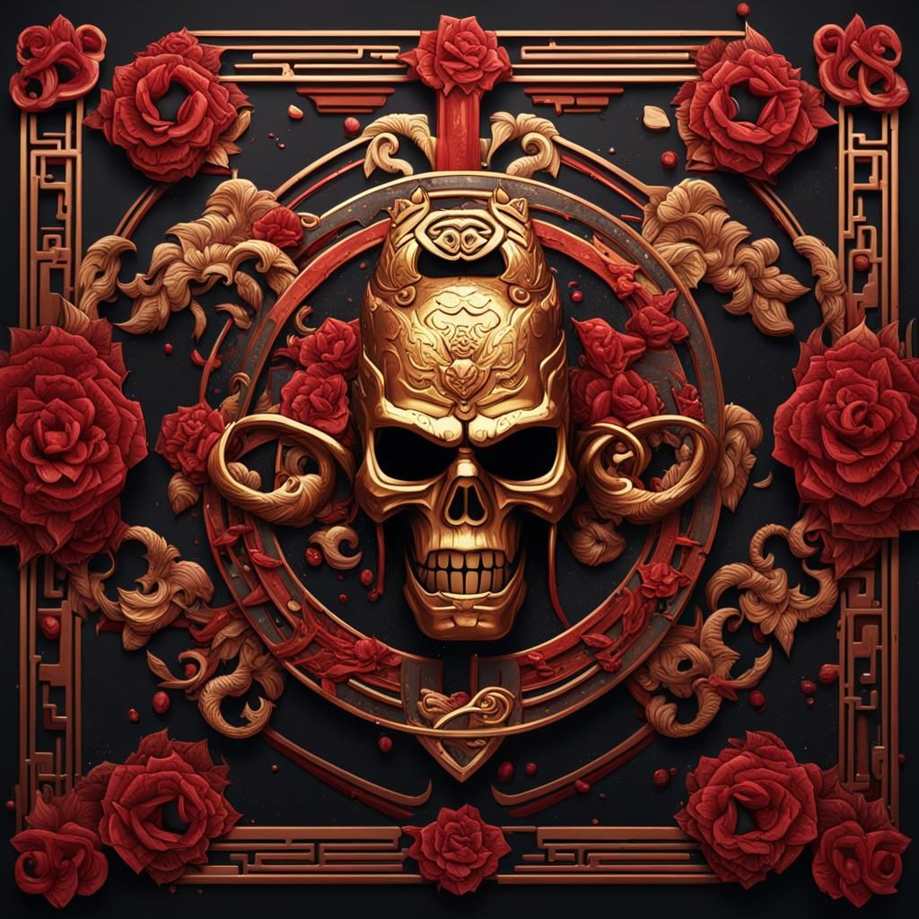 Yakuza Rap Group Logo in Detailed Matte Painting Style