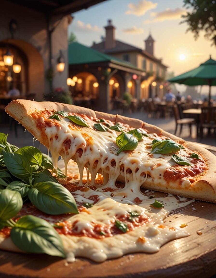 Delicious Cheese Pizza in Oil Painting Style