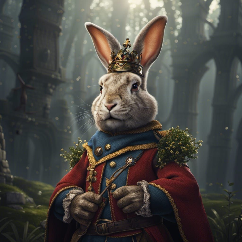 Rabbit King in Scottish Clothing: Detailed Digital Painting