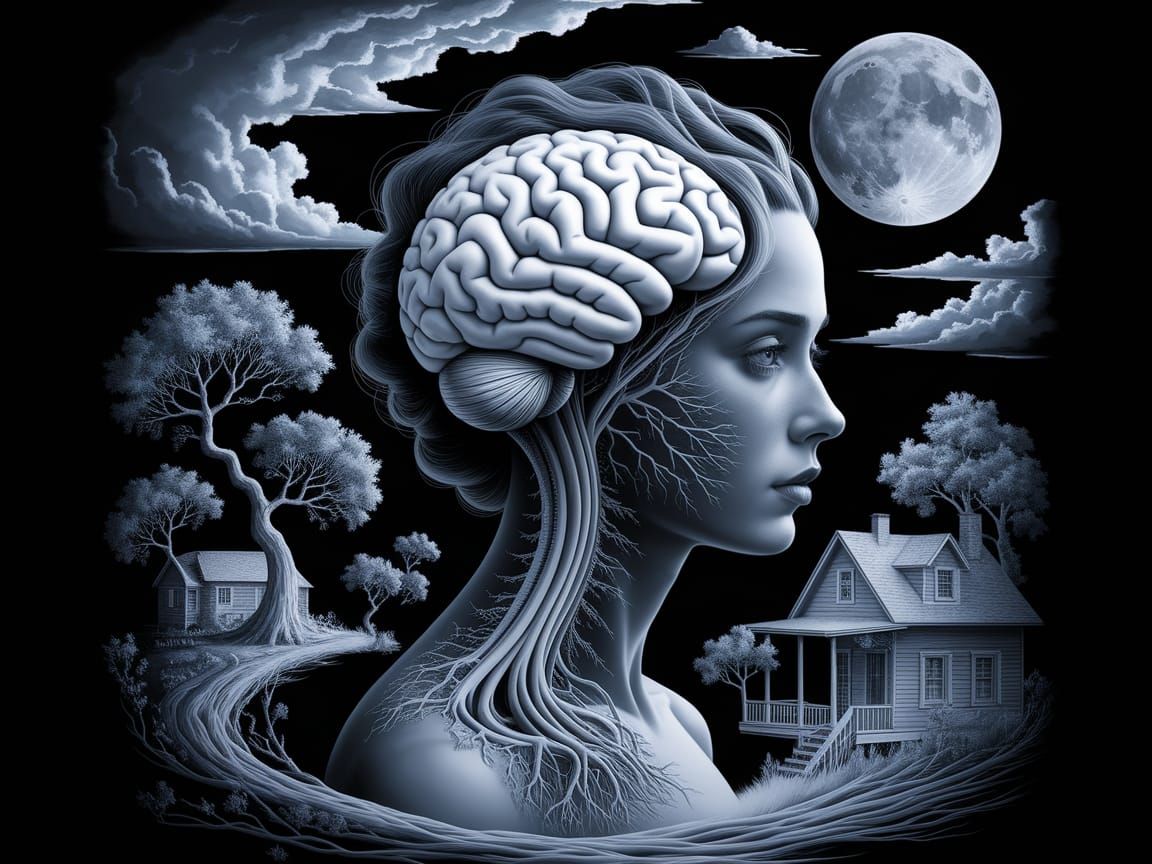 Mystical Woman in Stormy Landscape