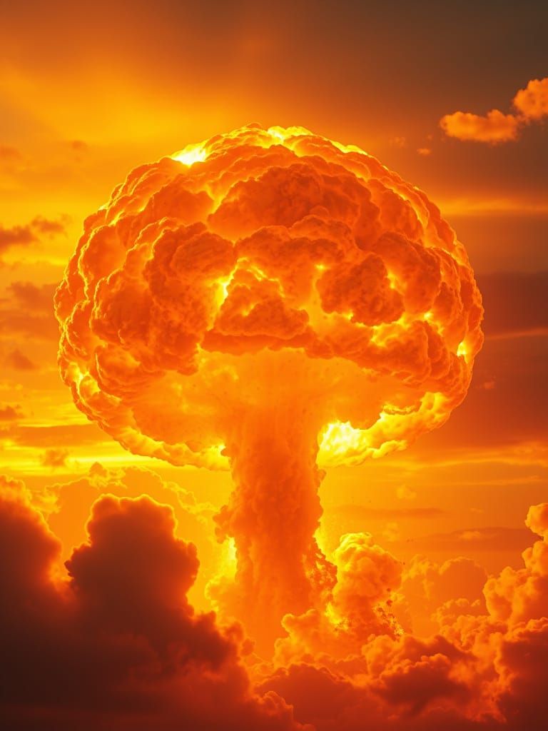 Realistic Thermonuclear Explosion Portrait at Sunset in 8k