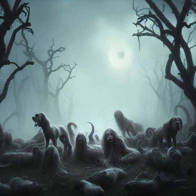 Goddess Summons Undead with Hell Hounds: Dark Fantasy Art