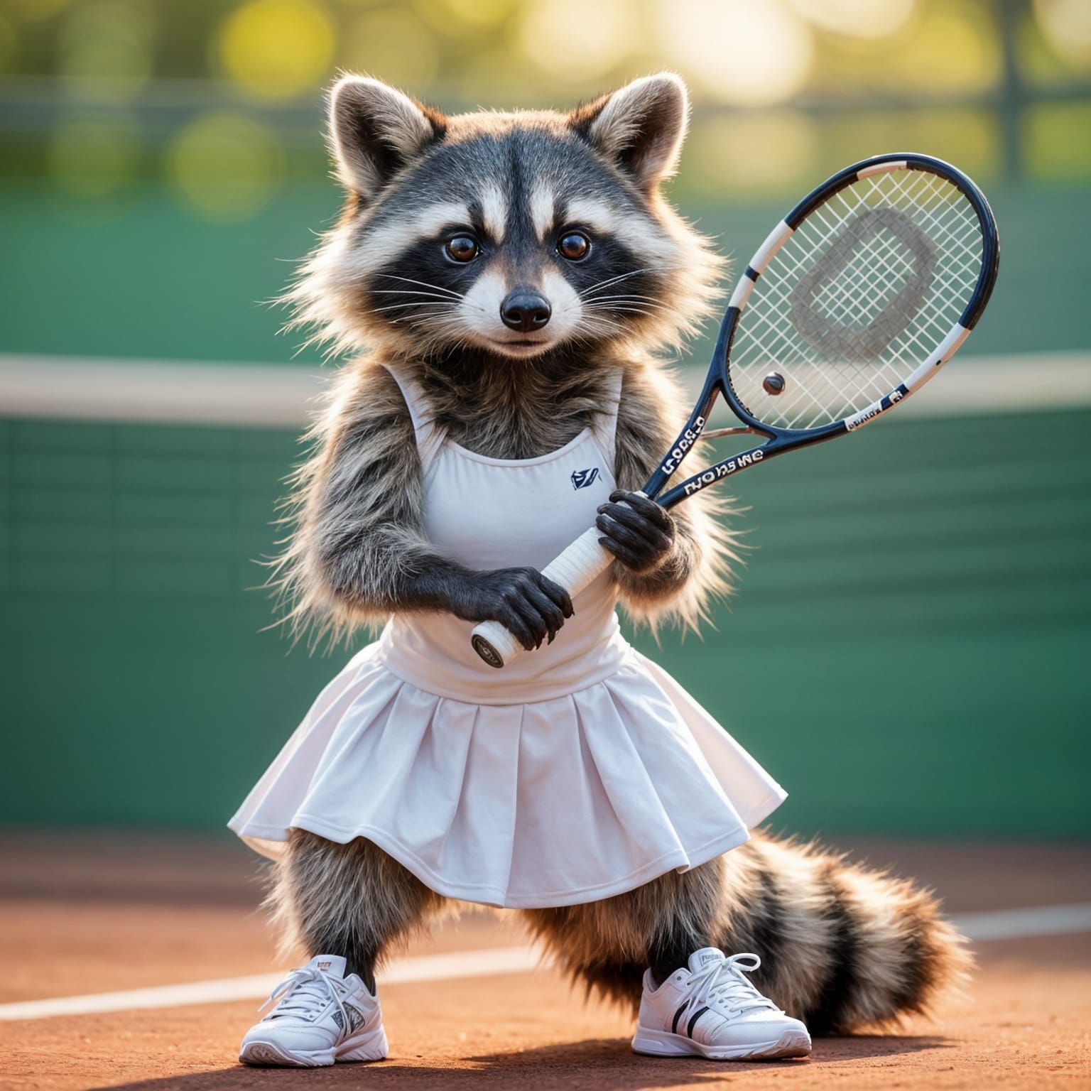 Raccoon Tennis Star Posing for Magazine Cover