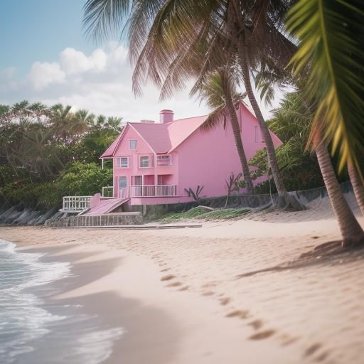 Pink Beach House in Professional Photography Style