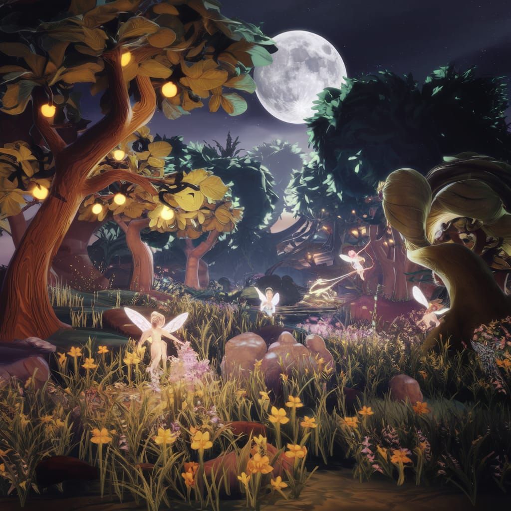 Moonlit Fairy Forest in 3D Game Style
