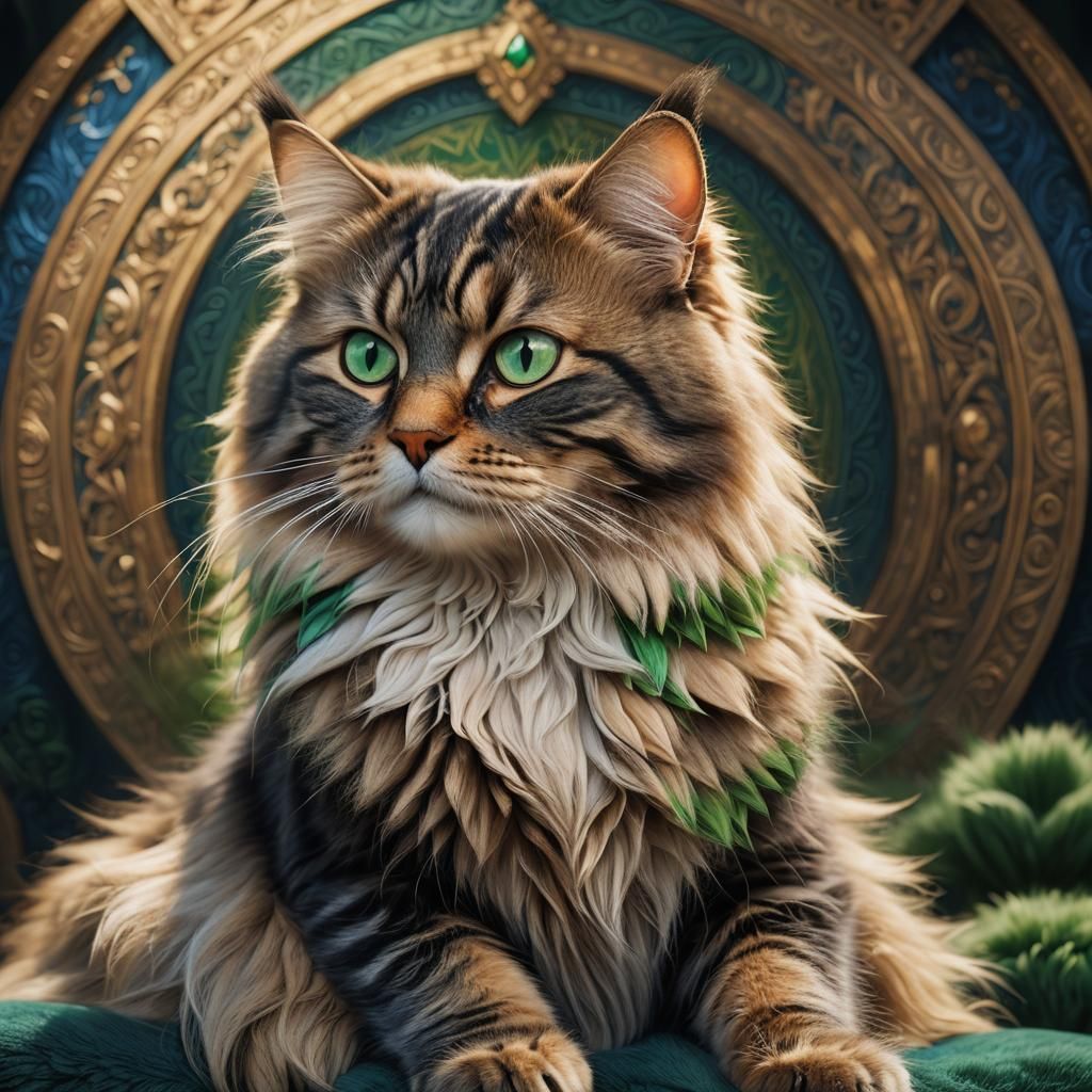 Regal Siberian Cat Portrait in Fantasy Style