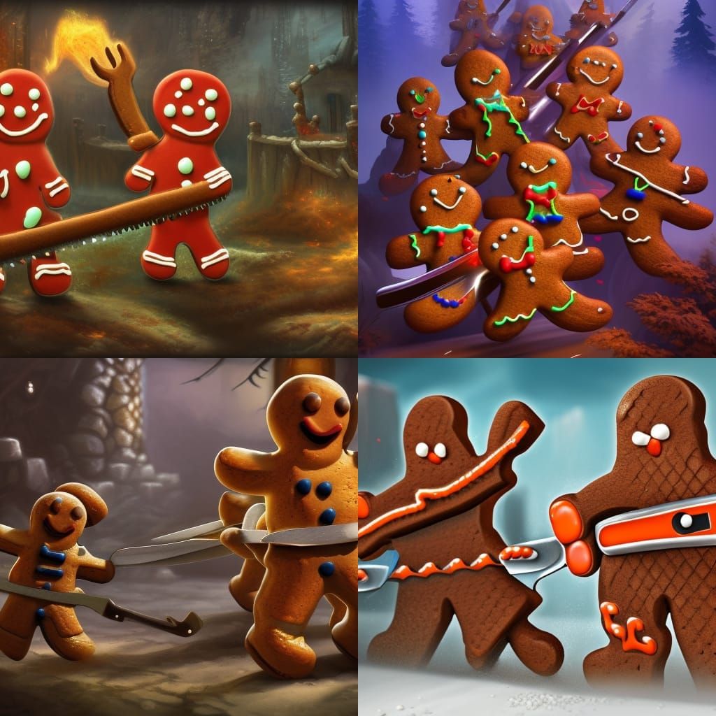 Gingerbread Men Burning People: Detailed Matte Painting