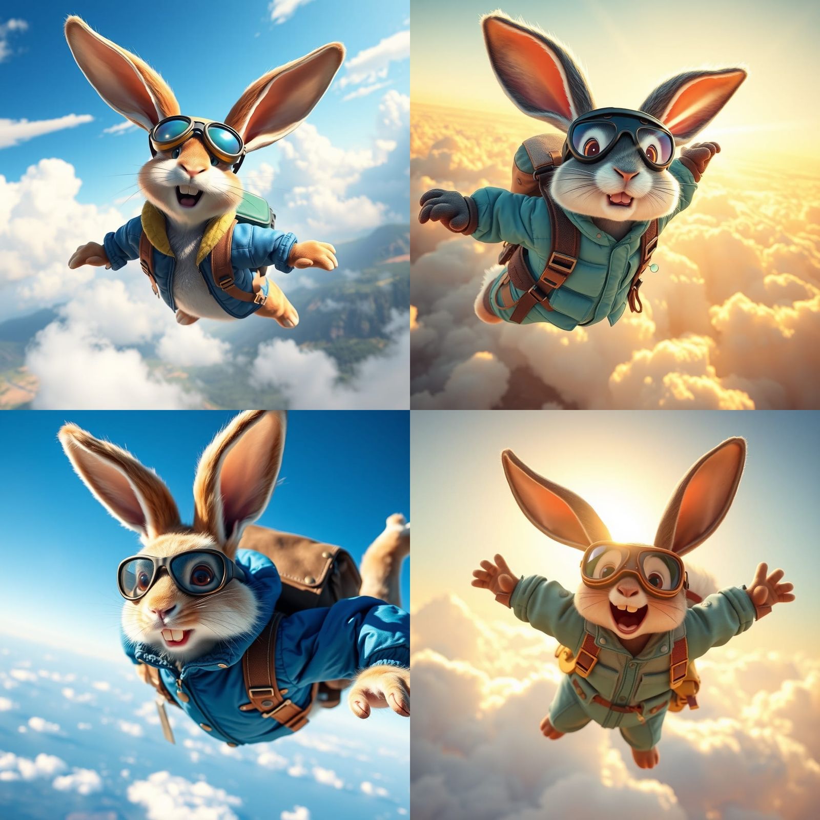 Adventurous Pixar Bunny Skydiving in Sunny Skies