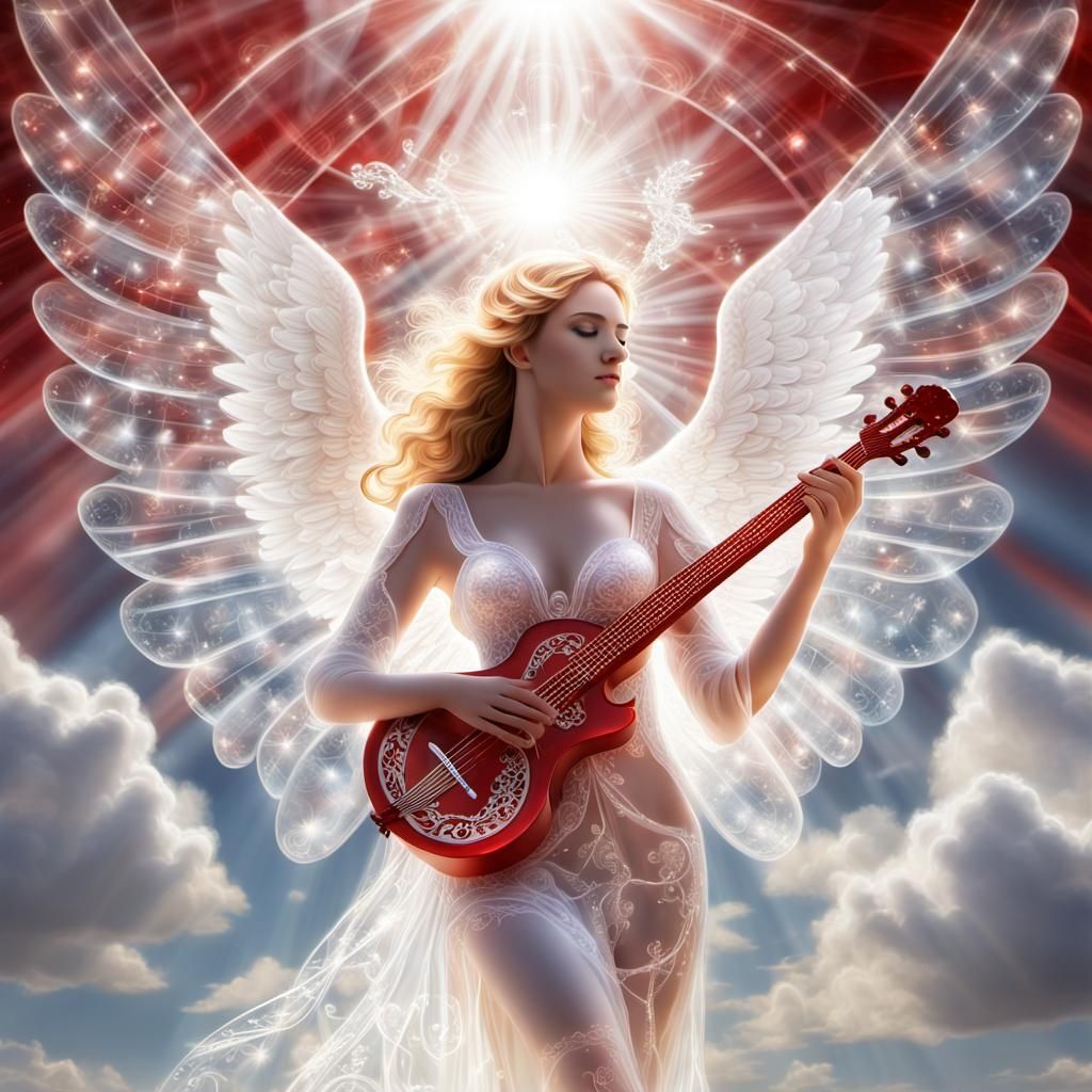 Shimmering Crystal Angel with Musical Elements