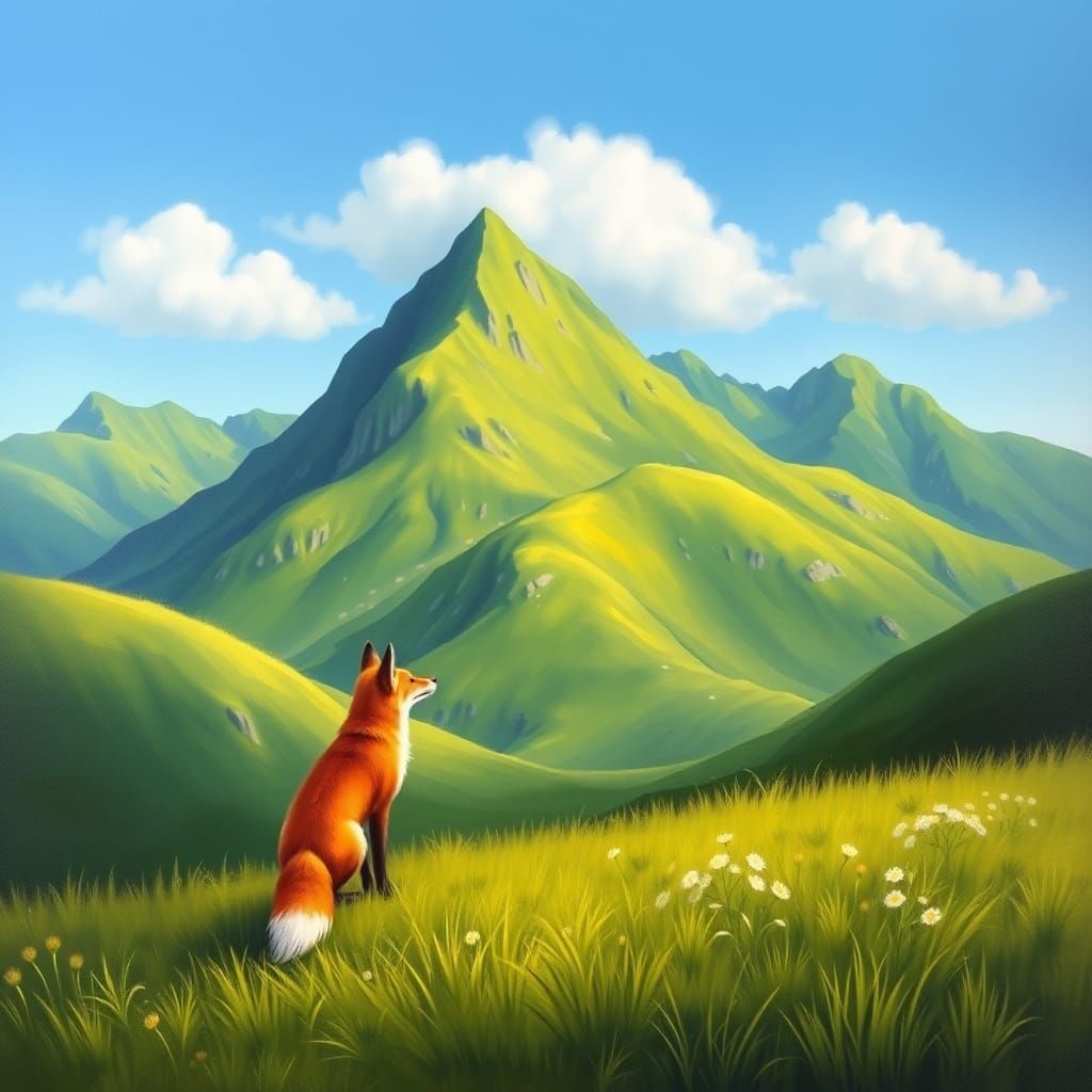 Fox in Mountain Landscape, Painted Style