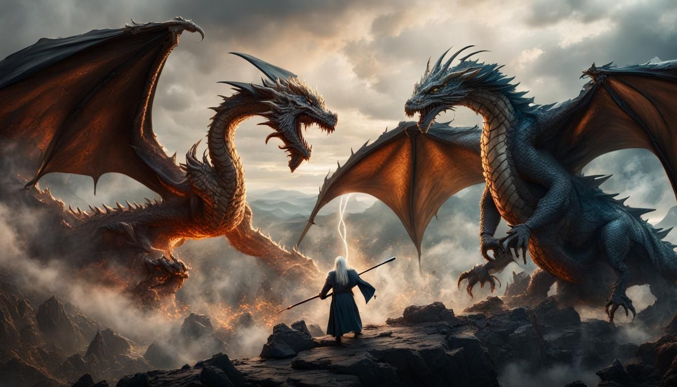Epic Dragon vs Gandalf Battle: Fantasy Concept Art