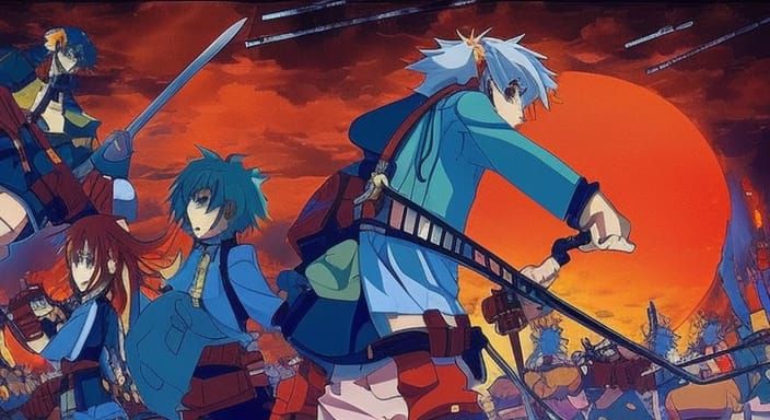 Vibrant Orange Anime Battle Scene with Giant Oranges