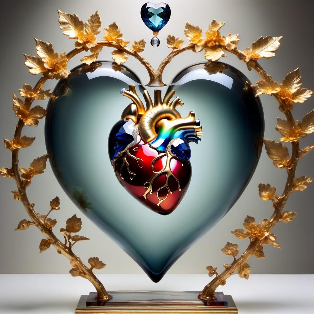 Heart Artwork with Gold Leaf and Crystals