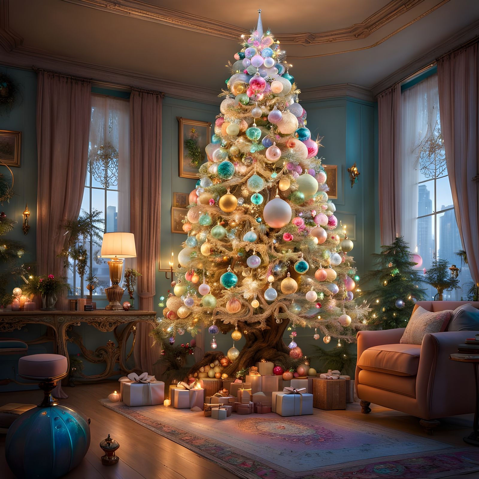 Whimsical Pastel Christmas Wonderland in a Magical Garden