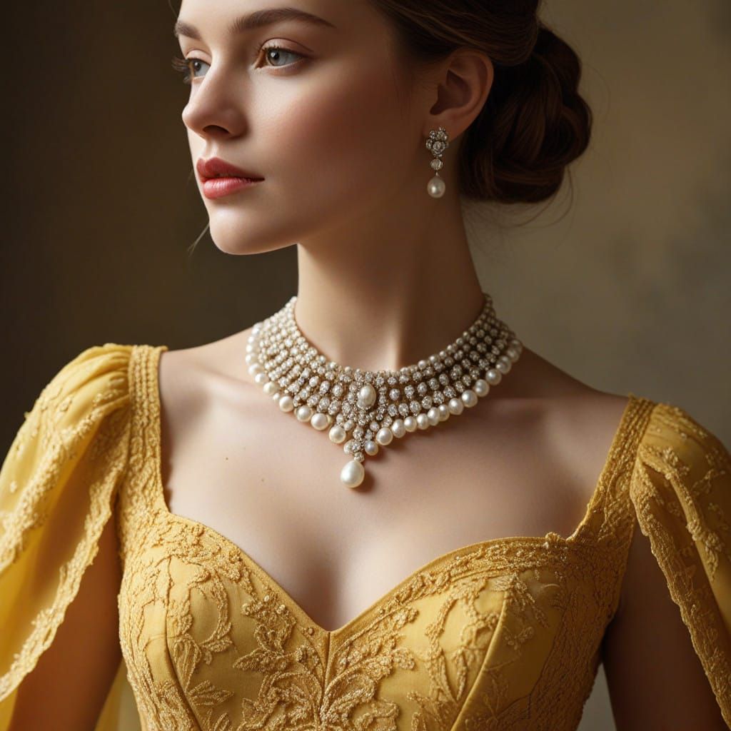 Glamorous Vintage-Style Portrait of a Woman in Yellow Gown